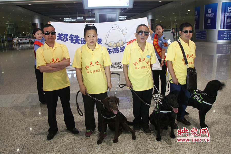 他們此次攜帶的導(dǎo)盲犬名字分別叫A米、戴安娜、凱西，A米是鄭州市第一條導(dǎo)盲犬。