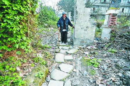 昨日，大渡口區(qū)，徐建高老人走在他鋪成的石子路上。 記者 張路橋 攝