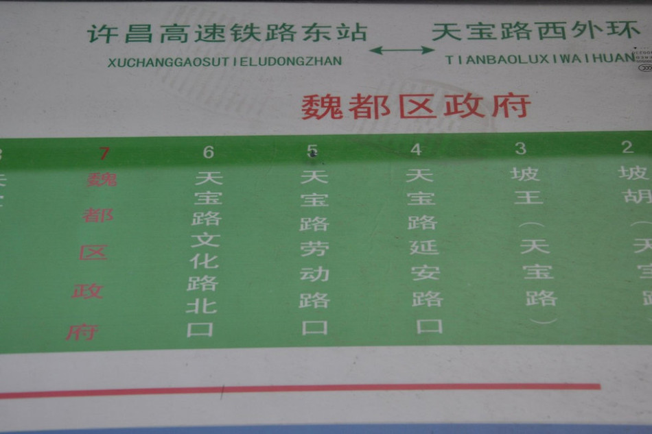 魏都區(qū)政府對面的公交站牌顯示此站為魏都區(qū)政府。來源：光明網
