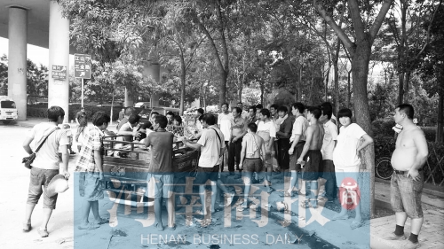 北環(huán)南陽路立交橋下，瓜農小秦被打后，附近瓜農紛紛圍了上來