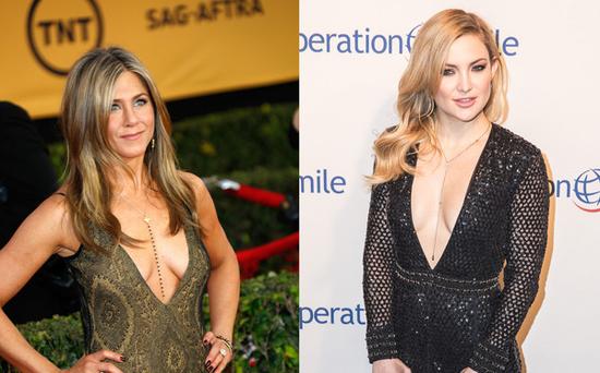 Jennifer Aniston & Kate Hudson出席重要場(chǎng)合也穿低胸裝。（圖片來源：臺(tái)灣東森新聞云）