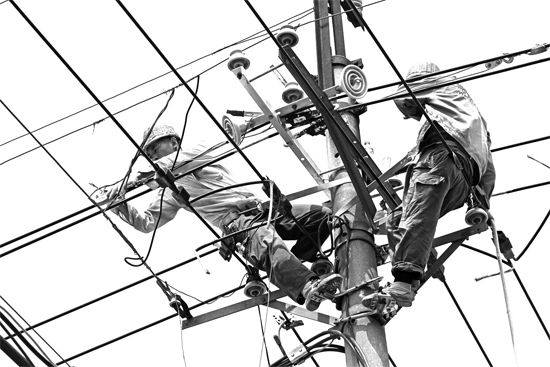 昨日中午，安陽市供電公司配電運(yùn)維專業(yè)團(tuán)隊(duì)的工作人員在維修線路