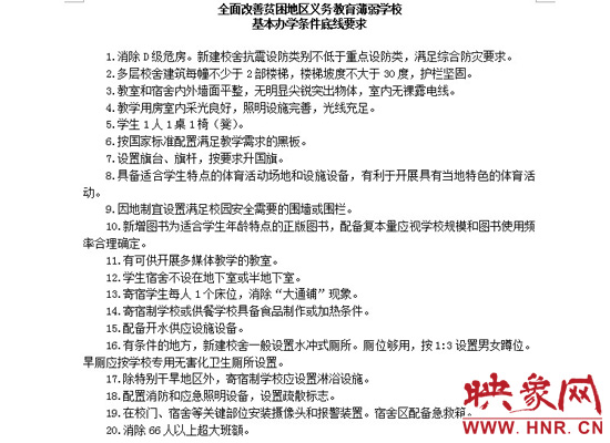 全面改善貧困地區(qū)義務(wù)教育薄弱學(xué)?；巨k學(xué)條件底線要求