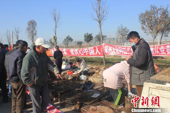圖為百余名愛狗人士把老李的貨車攔截，數(shù)十人正在從貨車上卸下裝滿狗的鐵籠?！●R義恒　攝