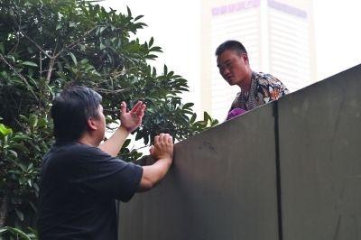 黃主任站在獨木樁上與男子交談了近半小時。